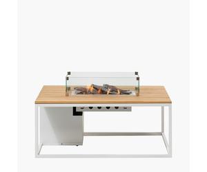 Cosiloft 120 Natural and White Outdoor Teak Fire Pit Table with Glass Fire Guard