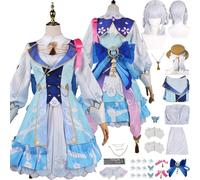 Cosimfy Anime Genshin Impact Kamisato Ayaka Cosplay Costume New Skin Game Character Varesa Furina Focalors Cosplay Uniform Outfit Set Halloween Carnival Party Dress Up Suit with Wig for Women (3XL)