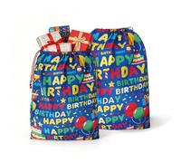 CosInStyle 3 PCS Large Santa Sack Christmas Bags with Drawstring, 27.5x19.5 Inch, Reusable Canvas Storage for Holiday Gifts and Party Favors (StyleE-Birthday-2PCS)