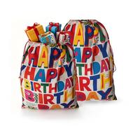 CosInStyle 3 PCS Large Santa Sack Christmas Bags with Drawstring, 27.5x19.5 Inch, Reusable Canvas Storage for Holiday Gifts and Party Favors (StyleD-Birthday-2PCS)