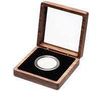COSISO Single Walnut Wood Challenge Coin Presentation Display Gift Box Storage Case with Clear Top and Plastic Coin Capsules with Adjustable Gasket