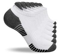 coskefy Running Socks Cushioned Sports Socks Ankle Socks Trainer Socks for Men Women Ladies Cotton Low Cut Athletic Socks (6 Pairs), 9/12/2020, White(m04)
