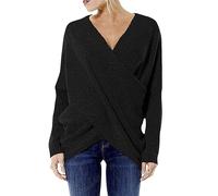 COSKTIARL Women Jumper Pullover - Women Autumn Winter Black Batwing Sleeve Knitted Sweater Vintage Harajuku Cross Pullover Elegant V Neck Loose Oversized Jumper Tops,As Shown,Xl
