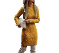 COSKTIARL Women Sweater Dress - Yellow Knitted Wrap Hip Skirt High Neck Warm and Thickened Elegant Knitted Sweater Long Sleeve Dress for Office, Parties, Leisure,Style A,S