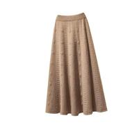 COSKTIARL Women's Knitted Skirt - Elegant Khaki Jacquard Weave Pleated Long Skirt For Women Winter Elastic High Waist A-Line Casual Plus Size Warm Skirt, As Shown, L