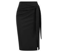 COSKTIARL Women's Skirt - Spring Elastic Black High Waist Bow Tie Knee Length Stretch Bodycon Pencil Skirts with Slit Office Lady Workwear Prom Clothes
