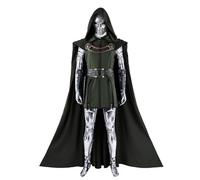 COSLANDERS Mens Doctor Doom Costume Outfit with Cloak Halloween Doctor Doom Costume Suit (STYLE1, L)