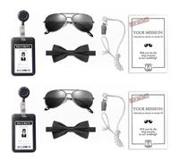 COSLANLEE 5Pcs Ring Wedding Security Set Include Ring Bearer Box ID Badge Holder Ring Bearer Sunglass Acoustic Earpiece Tube Mission Card with Binder Clip Bow Tie for Kids(A-2PACK)
