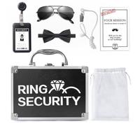 COSLANLEE Ring Bearer Briefcase, Wedding Ceremony Ring Security Box with Padded Slits to Hold Rings, Ring Bearer Proposal Gifts Set with Kids Glass, Earpiece,Badge, BowTie, Mission Card for Boys