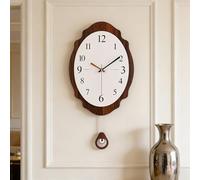 Coslife Vintage Swing Wall Clock with White Dial & Walnut Frame - Silent Acrylic Pendulum Design for Modern Home Decor (15.7in*15.7in)