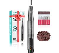 COSLUS C20 Nail Drill Electric Nail Files, Cordless Manicure and Pedicure Set, Adjustable Speed Professional E File for Acrylic Gel Nails, Cuticles, Hard Skin, 6 Nail Drill Bits (Gray)