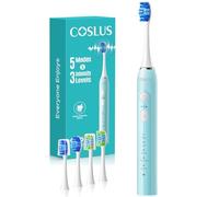 COSLUS C30 Electric Toothbrush for Adults: 3 Intensities & 5 Modes Customized for Effective Yet Gentle Ultra-Clean Feel, 2 Types of Heads for Gentle or Daily Care, Green & White Button, 1PC