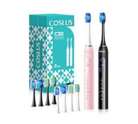 COSLUS C30 Electric Toothbrush for Adults & Kids: 3 Intensities & 5 Modes for Effective Yet Gentle Ultra-Clean Feel, 2 Types of Heads for Gentle & Daily Care, Black & Pink, 2PCS
