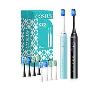 COSLUS C30 Electric Toothbrush for Adults & Kids: 3 Intensities & 5 Modes for Effective Yet Gentle Ultra-Clean Feel, 2 Types of Head for Gentle & Daily Care, Black & Green, 2PCS