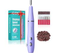 COSLUS C42 Cordless Electric Nail Drill File: Rechargeable Nail Drill Machine with Stepless Speed Knob - Professional Efile with Manicure Pedicure Set Acrylic Gel Nails -Home Beauty Salon-Violet