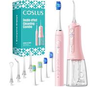 COSLUS C51C30 Electric Toothbrush with Water Flosser Combo: Portable Oral Clean Kit for Teeth Brushing & Flossing, Multiple Modes for Multiple Users, Cordless for Home & Travel Use, Pink & White