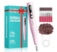 COSLUS C52 Cordless Electric Nail Drill File: Professional Nail Drill Kit with LED Screen for Acrylic Gel Nails. Portable for Home DIY & Salon Use. Manicure Pedicure for Beginners, Women, Pink