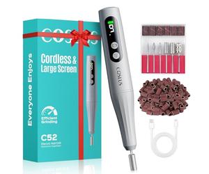 COSLUS C52 Cordless Electric Nail Drill File: Professional Nail Drill Kit with LED Screen for Acrylic Gel Nails. Portable for Home DIY & Salon Use. Manicure Pedicure for Beginners, Women, Dark Gray