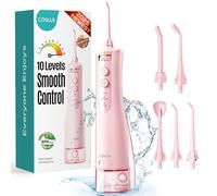 COSLUS Cordless Water Flosser & Dental Pick for Teeth, Braces, Gums Care - Advanced 10 Pressure Settings for Multiple Users, Rechargeable, Portable for Travel, BPA-Free, Pink, E40(WFP14)