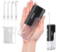 COSLUS Mini Water Flosser for Travel: Portable Compact Design - Removable Tank for Easy Cleaning - 4 Modes IPX7 Electric Flosser for Braces/Orthodontic/Sensitive Gums On-The-Go Use, Black(T40)