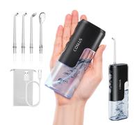 COSLUS Mini Water Flosser for Travel: Portable Compact Design - Removable Tank for Easy Cleaning - 4 Modes IPX7 Electric Flosser for Braces/Orthodontic/Sensitive Gums On-The-Go Use, Black(T40)