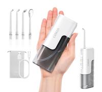 COSLUS Mini Water Flosser for Travel: Portable Compact Design - Removable Tank for Easy Cleaning - 4 Modes IPX7 Electric Flosser for Braces/Orthodontic/Sensitive Gums On-The-Go Use, Ｗhite(T40)