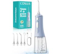 COSLUS Portable Water Flosser for Teeth: 3 Modes & 18 Pressure Settings with Jet Mode Water Dental Pick for Orthodontic, Braces, Sensitive Gums, Compact for Travel, 300ML for Multiple Users, Blue C51