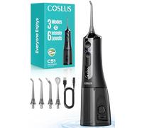 COSLUS Portable Water Flosser for Teeth: 3 Modes & 18 Pressure Settings with Jet Mode Water Dental Pick for Orthodontic, Braces, Sensitive Gums, Compact for Travel, 300ML for Multiple Users, Black C51