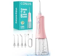 COSLUS Portable Water Flosser for Teeth: 3 Modes & 18 Pressure Settings with Jet Mode Water Dental Pick for Orthodontic, Braces, Sensitive Gums, Compact for Travel, 300ML for Multiple Users, Pink C51