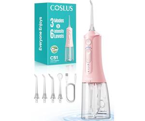 COSLUS Portable Water Flosser for Teeth: 3 Modes & 18 Pressure Settings with Jet Mode Water Dental Pick for Orthodontic, Braces, Sensitive Gums, Compact for Travel, 300ML for Multiple Users, Pink C51