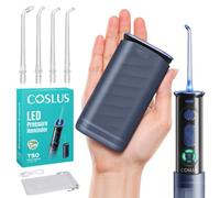 COSLUS T50 Portable Water Flosser for Travel: Mini Cordless Dental Pick with Screen Display & Pressure Indicator Light, 240ml, 9-Level for Braces, Gum Care, Rechargeable On-the-Go, IPX7, Black