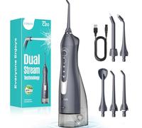COSLUS Water Dental Flosser Teeth Pick: Portable Cordless Waterproof Flossing 300ML Rechargeable Travel Irrigation Cleaner IPX7 Gray