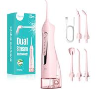 COSLUS Water Dental Flosser Teeth Pick: Portable Cordless Waterproof Flossing 300ML Rechargeable Travel Irrigation Cleaner IPX7 Pink