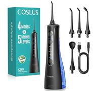 COSLUS Water Flosser for Teeth Cordless: 4 Modes & 20 Levels in Total-Portable Irrigador Dental for Health-Conscious Sensitive Users Gums-Travel Home Use with 4 Jet Tips