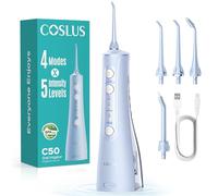 COSLUS Water Flosser for Teeth Cordless: 4 Modes &20 Levels - Portable Irrigador Dental for Health - Conscious Sensitive Users Gums - Travel Home Use with 4 Jet Tips - Blue