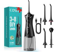 COSLUS Water Teeth Flosser Picks: 4 Modes Cordless Irrigator 300ML Portable Electric Flossing Machinerie for Teeth Cleaning Rechargeable Waterproof Tooth Pick Set Cleaner for Travel Home C30