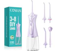 COSLUS Water Teeth Flosser Picks: 4 Modes Cordless Irrigator 300ML Portable Electric Flossing Machinerie for Teeth Cleaning Rechargeable Waterproof Tooth Pick Set Cleaner for Travel Home C30(FC5360)