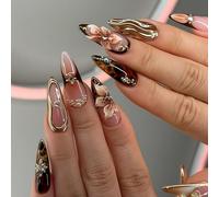 Cosmeria 24 Pieces 3D Floral Press on Nails, Almond Shaped False Nails with Flower Design, Reusable Acrylic Nails for Manicure, Easy Application