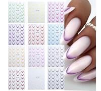 Cosmeria 3D French tip nail sticker set with 12 sheets, colourful self-adhesive nail foil for elegant designs in 9 colours