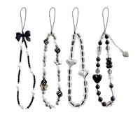 Cosmeria 4 Piece Goth Beaded Phone Charms Set, Stylish Black Acrylic And Nylon Mobile Phone Charms, Perfect As A Gift Or Fashion Accessory