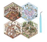 Cosmeria 4 Sets DIY 3D House Sticker Set Type A, 3D Sticker Scene, Creative Stress Relief for Children, Adults, Sticker Therapy, Creative Scene Fun Stacking