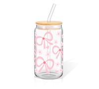 Cosmeria Aesthetic Glass with Lid and Straw, 16 Oz Tumbler, Versatile Drinking Glass Ideal for Coffee, Cocktail, Juice and More, Ideal as a Gift