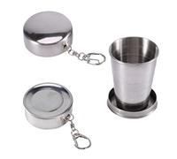Cosmeria Folding Cups, 2 Pieces Stainless Steel Collapsible Cup with Lid and Keychain, Compact and Lightweight for Travel, Camping, Hiking and Everyday Use (Small)