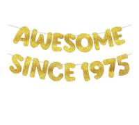 Cosmeria Golden Glitter Banner Decoration, Awesome Since 1975, For 50th Birthday Or Anniversary, 3.5 Metres Long