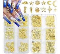 Cosmeria Nail Charms Gold, 2 Boxes Ocean-Themed Nail Gems - Elegant 3D Nail Charms for Nail Design, DIY Accessories and Gift Ideas
