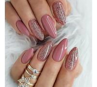 Cosmeria Press on Nails, 24-piece Set in Bean Paste Colour, Almond Shape Artificial Nails with Double-sided Nail File - Elegant Manicure for Any Occasion