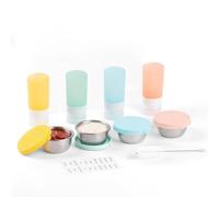 Cosmeria Sauce Containers Set with 4 Squeeze Bottles and 4 Stainless Steel Containers, Colourful Pack of 8 Meal Prep Boxes, Leakproof and Reusable