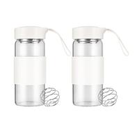 Cosmeria Shaker Glas, 16oz BPA-free odourless Shaker Glass with Integrated Strainer and 304SS Mixing Ball for Fitness & Protein Shakes, Leak-proof (White - Pack of 2)