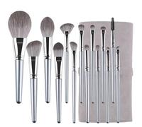 Cosmetic 14 Pcs Powder Blusher Foundation Concealer Eyeshadow Lip Brush Set Silver Wood Handle Soft Makeup Brush Set With Bag