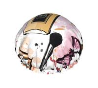 Cosmetic And Makeup Theme Pattern Print Shower Cap â€“ Reusable, Double Layer, with Elastic Band â€“ Perfect for Home, Spa, Hotel, and Travel
